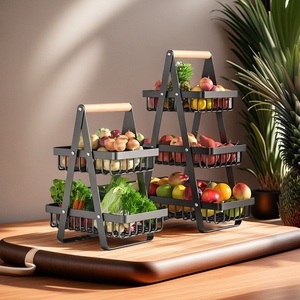 Panier de rangement triangulaire <span class=keywords><strong>à</strong></span> double couche en fil métallique avec poignée, fonction d'égouttage, pour bureau - Product Image 1