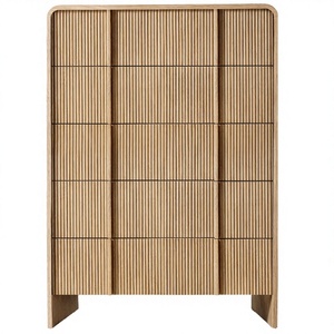 Cómoda Moderna de Madera Maciza Acanalada al por Mayor |   Cómoda alta de 5 cajones con diseño acanalado, proveedor indio - Product Image 2