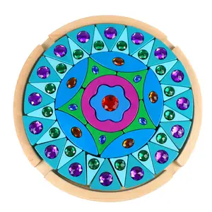 Di legno Colorato Mandala Mattoni e Blocchi di Pietra Mix Creativo di Colore Cognizione Primi Giocattoli Educativi Per Bambini