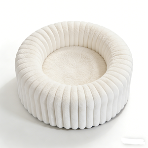 Luxury Faux Rabbit Fur Cream White Round Multiple Sizes Foam Filling Dog Bed Donut <strong>Pet</strong> <strong>Sofa</strong> for Sleeping - Product Image 4