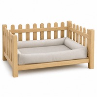 Lit pour chien en contreplaqué de bois massif avec housse amovible, design tendance, résistant aux taches, nid douillet clôturé pour chiens de petite/moyenne taille, usage intérieur