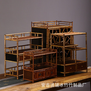 Estante de bambú Spring Deer para té, armario de almacenamiento de varias capas, estante de exhibición estilo Zen para juego de té y almacenamiento de vino - Product Image 1