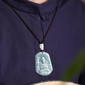Pendentif Bouddhiste en Jadeite Naturelle de Qualité Supérieure, Bleu Eau, avec les Huit Grandes Divinités Protectrices et les Douze Signes du Zodiaque, Breloque Bouddha Guanyin de Naissance - Product Image 5