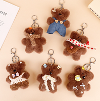 Nouveau porte-clés ours en peluche mignon à habiller, animal en peluche doux et moelleux, pendentif de sac, porte-clés de voiture tendance, cadeau créatif pour femmes et filles