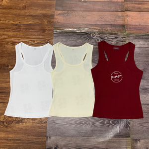 Débardeur côtelé personnalisé OEM pour femme, avec logo brodé, col en V, coupe courte, en coton, vente en gros - Product Image 5