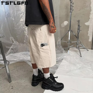 Pantaloncini da <span class=keywords><strong>Uomo</strong></span> Taglie Forti con Logo Personalizzato, Estivi, con Tasche, Larghi, in <span class=keywords><strong>Denim</strong></span>, Stile Vintage, Moda <span class=keywords><strong>Uomo</strong></span>, Pantaloncini da Lavoro in Jeans - Product Image 1