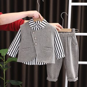 Costume 3 pièces pour bébé garçon, chemise rayée, gilet à chevrons, pantalon, tenue <span class=keywords><strong>de</strong></span> mariage pour tout-petits, vêtements formels pour fête d'anniversaire pour petits garçons - Product Image 4