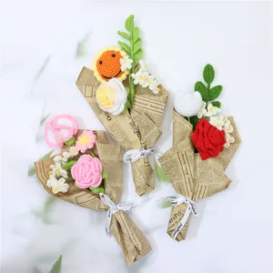 Buket bunga Crochet selesai buatan tangan lucu untuk hadiah Hari Ibu untuk teman