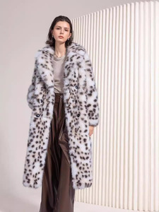 Chaqueta de piel de leopardo de Nieve negra de manga larga para mujer Abrigo de piel falsa de talla grande para invierno-A prueba de viento y cálido con patrón de animales - Product Image 3