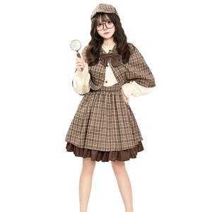 Costume de déguisement vintage pour femme HP, ensemble jupe et cape à carreaux avec chapeau, pour enfants, Halloween, cosplay, fête - Product Image 2