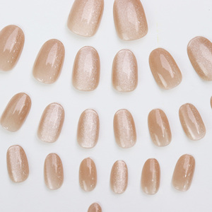 AIERFEI Faux ongles Fabricant Faux ongles ovales courts Conseils Pailleté Brun Oeil de chat Presse sur les ongles <span class=keywords><strong>Gel</strong></span> Effet vernis - Product Image 3