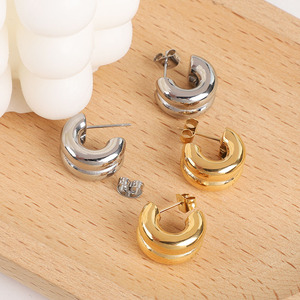Irregular Gold Small Hoop Designer Earrings Popular <strong>Brand</strong> Double Earring Making <strong>Supplies</strong> Stainless Steel Hoop Earrings Wholesale - Product Image 3