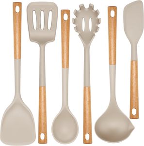 Ustensiles de cuisine en silicone de qualité alimentaire personnalisés, spatule et louche à soupe avec manche en bois - Product Image 1