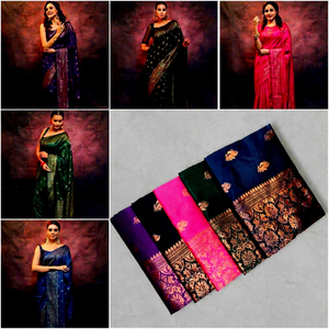 Sari de Seda de Lujo para Mujer, Traje Tradicional Indio para Bodas, Sari de Diseñador Largo hasta el Suelo con Blusa, Sin Arrugas, Corte Regular - Product Image 2