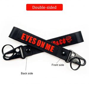 Promotional Short Lanyard Carabiner Fabric Woven <b>Keyring</b> Strap Custom Nylon Keychain with Logo - Product Image 3