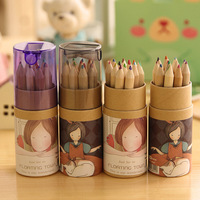 Conjunto de lápis de cor 12pcs, caixa de cores de ferramenta papelaria