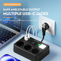 Stop Kontak Listrik Baru Standar Uni Eropa 4 Lubang Multi Outlet Port USB Lampu Malam LED Kuningan ABS untuk Meja Studio