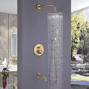 Set doccia a cascata multifunzione a parete <span class=keywords><strong>con</strong></span> corpo in ottone di lusso nascosto rubinetti per <span class=keywords><strong>bagno</strong></span> in oro <span class=keywords><strong>con</strong></span> getti massaggianti - Product Image 1