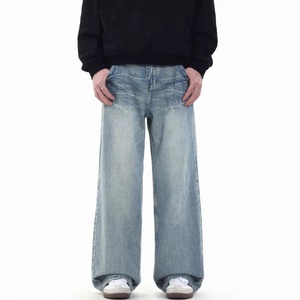 Pantaloni in Denim lavato blu chiaro alla moda Streetwear pantaloni larghi a gamba larga di alta qualità <span class=keywords><strong>Jeans</strong></span> larghi da <span class=keywords><strong>uomo</strong></span> - Product Image 2