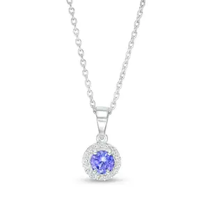 Tanzanite and White Topaz Frame Pendant is Sterling Silver pendant pendant in white gold