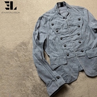 Veste Napoléon en jean vieilli LARSUR, coupe slim, col montant, style motard, avec short en jean, veste hussarde