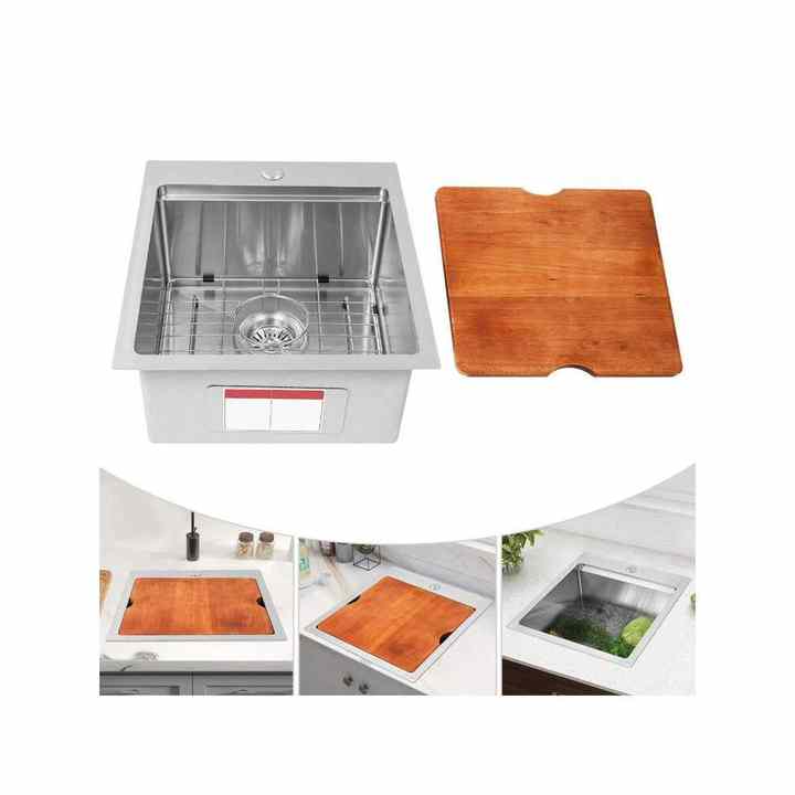 Stainless Steel Kitchen Sink with Faucet Workstation Sink with Cutting Board and Strainer Two-Hole Design