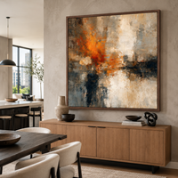 Peinture à l'huile abstraite orange vintage peinte à la main, texture beige et noire, art mural sur toile pour la décoration de hôtels de luxe, bureaux et salons
