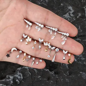 Pabrik mode terbaru grosir Titanium tubuh perhiasan tindik 16G benang Internal liontin Labret cuping cincin telinga Helix Anting