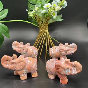 Wholesale Bulk Crystal Carving Pink Agate Elephant Hand Carved Crystal Animal Elephant Carvings