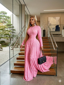 European women's fashion 2026 new African style long <b>dress</b> with wide skirt, round neckline, long sleeves <b>dresses</b> - Product Image 1