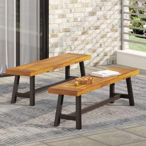 DB Outdoor Carlisle Set of 2 Sandblasted Brown & Rustic <b>Metal</b> <b>Benches</b> Modern Chinese Style <b>Garden</b> & Patio <b>Bench</b> - Product Image 3