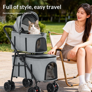 Kereta Dorong Hewan Peliharaan 4 Roda Logam Dua Lapis Gaya Teddy Ringan Dapat Dilipat Tas Dapat Dilepas Untuk Hewan Peliharaan Sedang Besar Berkemah 20kg - Product Image 1