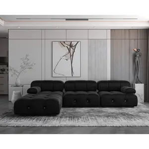 ATUNUS Cool Black Low Seat Modular Sectional Sofas Set Living Room Furniture Customize Velvet Fabric Sofa Set With Ottoman