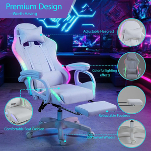 <span class=keywords><strong>Silla</strong></span> Giratoria Blanca de Alta Calidad, <span class=keywords><strong>Silla</strong></span> de Juego Multifuncional con Luces LED RGB, <span class=keywords><strong>Silla</strong></span> Ergonómica para Videojuegos con Reposapiés - Product Image 5