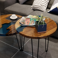 Table basse d'appoint ronde en résine époxy 3D, motif rivière océanique, pour décoration intérieure