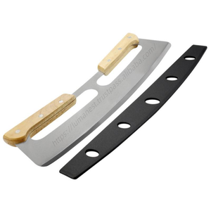 Couteau à pizza professionnel DD994 en acier inoxydable avec logo personnalisé, manche en bois, lame de coupe semi-circulaire double et protège-lame - Product Image 5