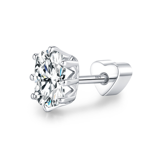 Minimalism S925 Sterling Silver Radiant Cut Moissanite Helix <b>Earrings</b> Crown Heart Screw Stud <b>Earrings</b> for Women <b>Fine</b> Jewelry - Product Image 1