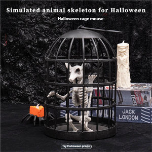 Decoraciones de Halloween de Esqueletos Horripilantes Transfronterizas, Adornos de Animales Simulados, Arreglo para Bares y Casas Encantadas, Jaula de Ratas GGK9J9U - Product Image 3