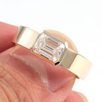 2 Carat Diamond D Color Lab Grown Emerald Ring Solitaire Diamond Ring 10k Pure Yellow Gold Ring for Men Engagement Wedding