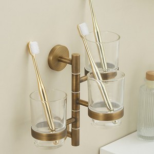 Standard Pa <b>Wall</b> Mounted <b>Toothbrush</b> Cup <b>Holder</b> 3 Cup Antique Bronze Oral Hygiene Storage Rack - Product Image 1
