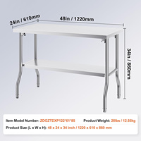 Table de travail carrée en acier inoxydable à double couche, robuste, pour l'extérieur, avec pieds pliants amovibles