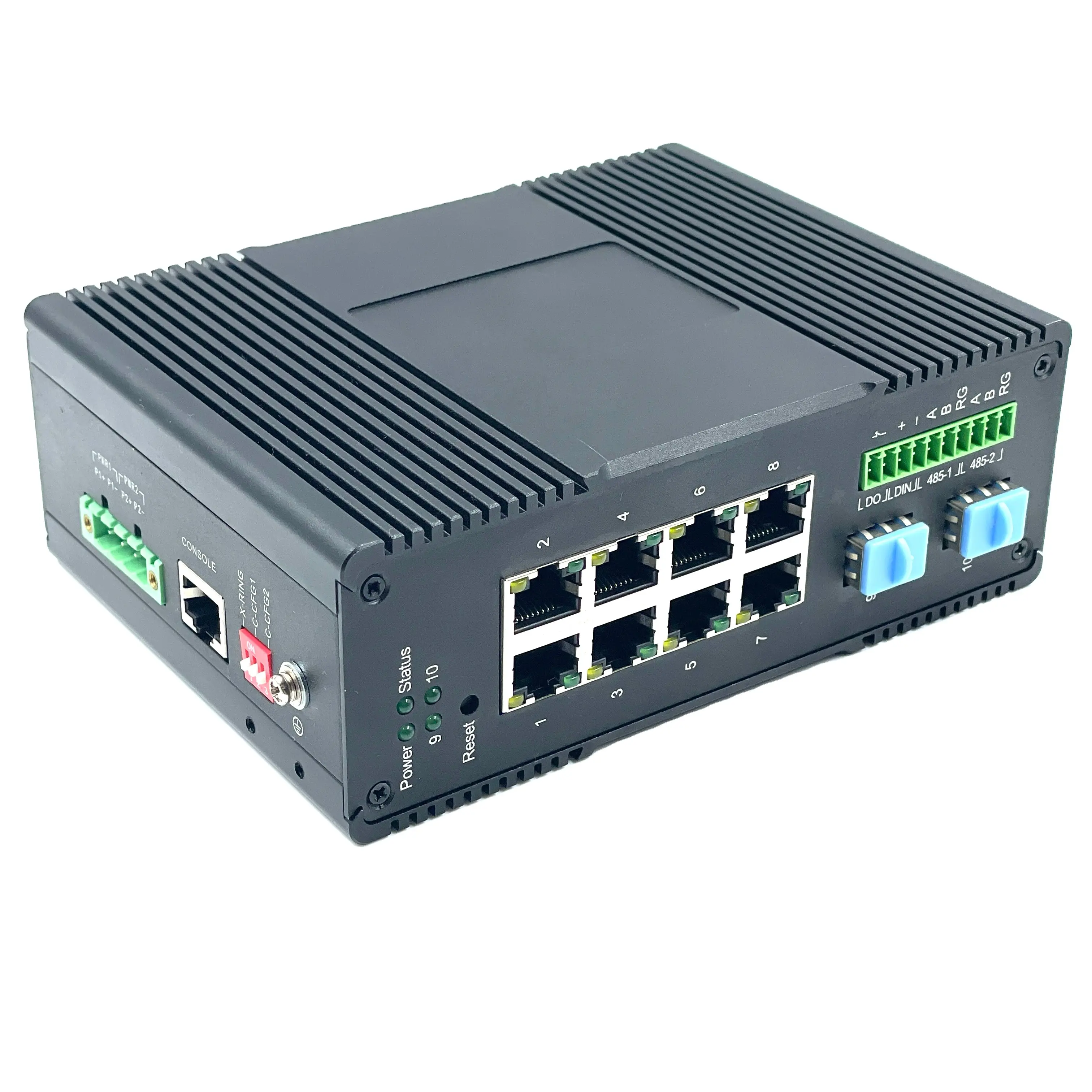 מנוהל 8*10/100/1000Base-T Ethernet יציאות יציאה טורית: 2 * RS485 /2 * RS232 DI/לעשות: 1 * דין 1 * DOUT 2 * 1000BASE-X SFP