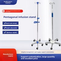 Support de perfusion Givisen en acier inoxydable, pentagonal, robuste, sur pied, pour perfusion intraveineuse, usage domestique, mobile et télescopique