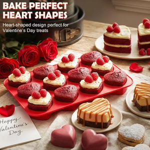 Red 12 Cavity Heart Silicone <b>Cake</b> <b>Mold</b> Non Stick Baking Mould Easy Release for Chocolate Cupcake Dessert - Product Image 3
