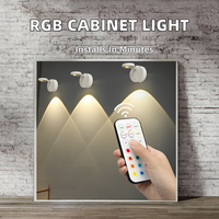 Lampu Kabinet Nirkabel RGBCW, Lampu Sorot Remote, Lampu LED Puck Isi Ulang, Dapat Diredupkan, Timer, Stiker Magnetik, Lampu Dinding ABS