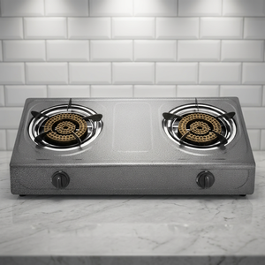 High End Stainless Steel Portable 2 Burner Gas <b>Cooktop</b> with Knob Control Electronic Ignition and No Plug Required - Product Image 1