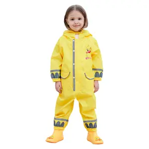 天王高品质可爱的防水雨衣儿童光色可重用雨水整体连帽儿童雨派克大衣