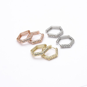 Hexagonal Clip-On <b>Earrings</b> Gold Silver Rose Gold Channel Setting Zirconia Everyday Wear - Product Image 1