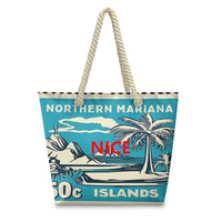 Sac fourre-tout personnalisé avec poignées en corde de chanvre motif Saipan, sac léger en polyester pour les courses, les voyages et le transport quotidien décontracté