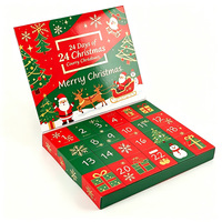 Custom 24 Days Christmas Advent Calendar Empty Paper Packaging Box Perforated Window for Socks Jewelry Toys Countdown Box